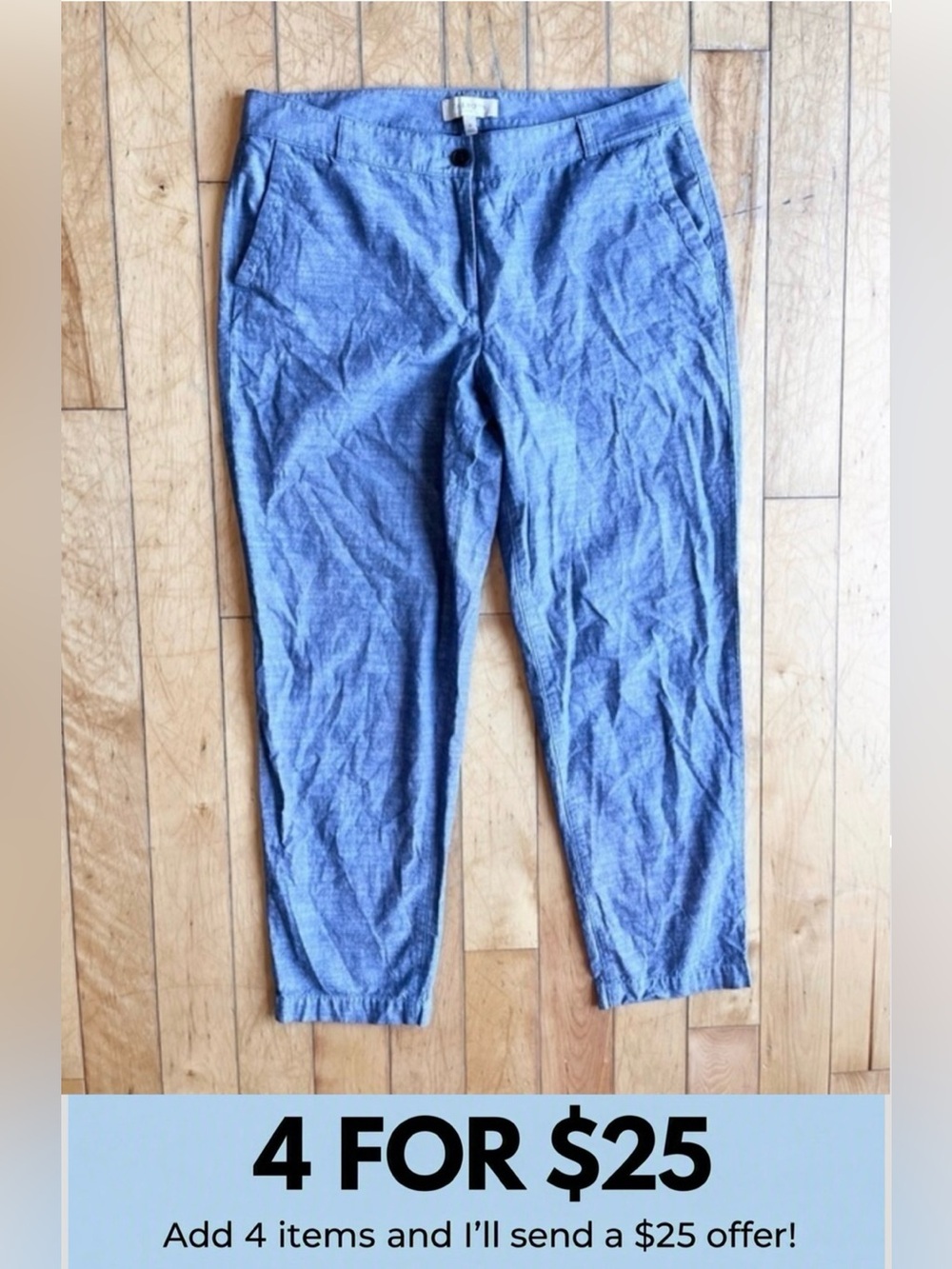 Talbots 100% Cotton Light Blue Straight‑Leg Trousers Size 12